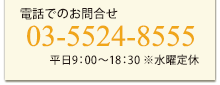 電話でのお問い合わせ 03-5524-8555 平日9:30～18:30