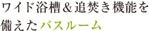 ワイド浴槽追い焚き機能を備えたバスルーム